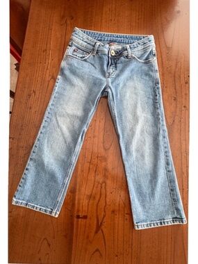 MOTO UK Design Wide Leg Capri Jeans Blue Light Wash Cropped Y2K Denim Size 29